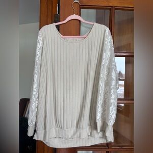 SHIEN Plus 4XL Apricot Blouse with Lace Sleeves